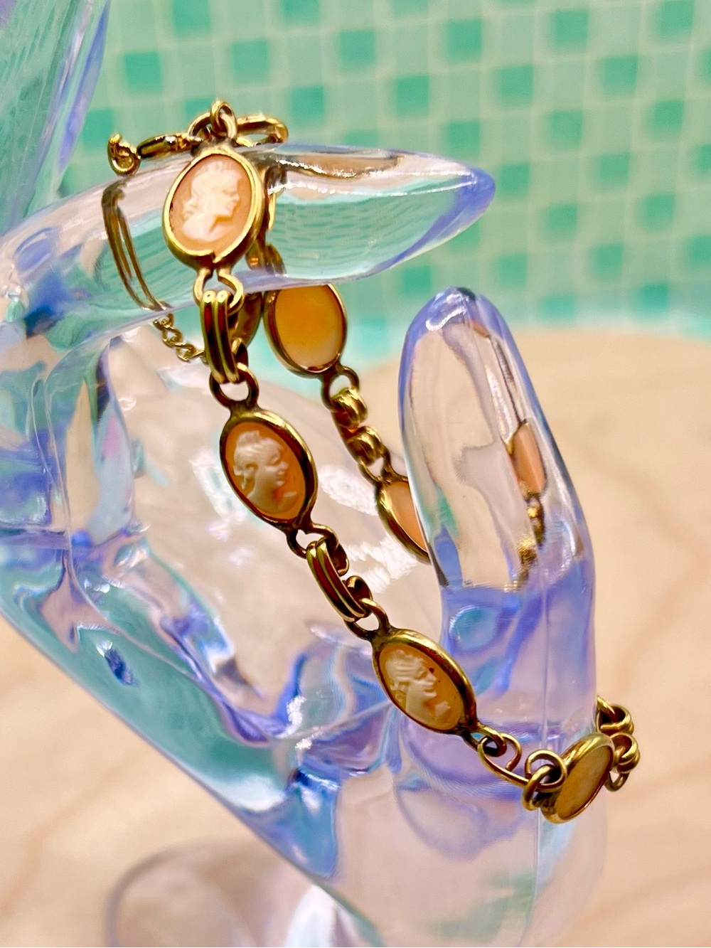 Vintage Monique 1/20 12K GF Cameo Link Bracelet Gold Filled Victorian Revival